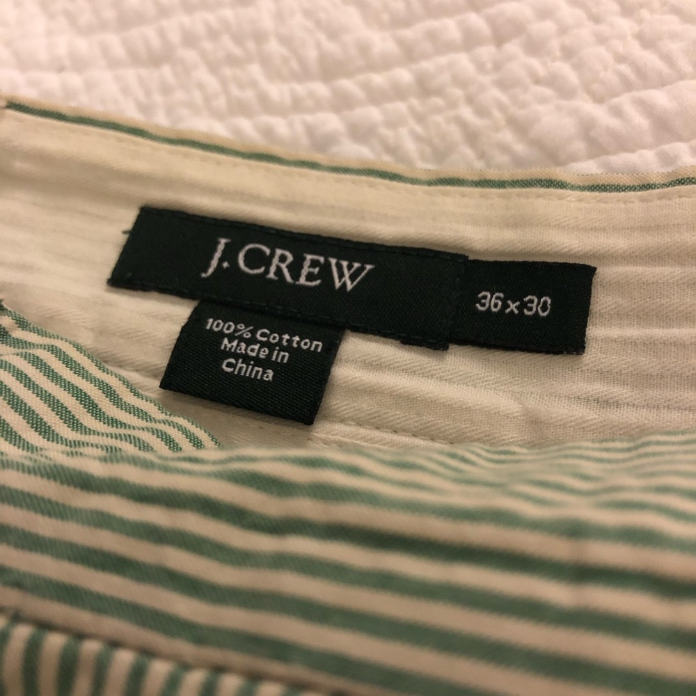 Green and white seersucker pants